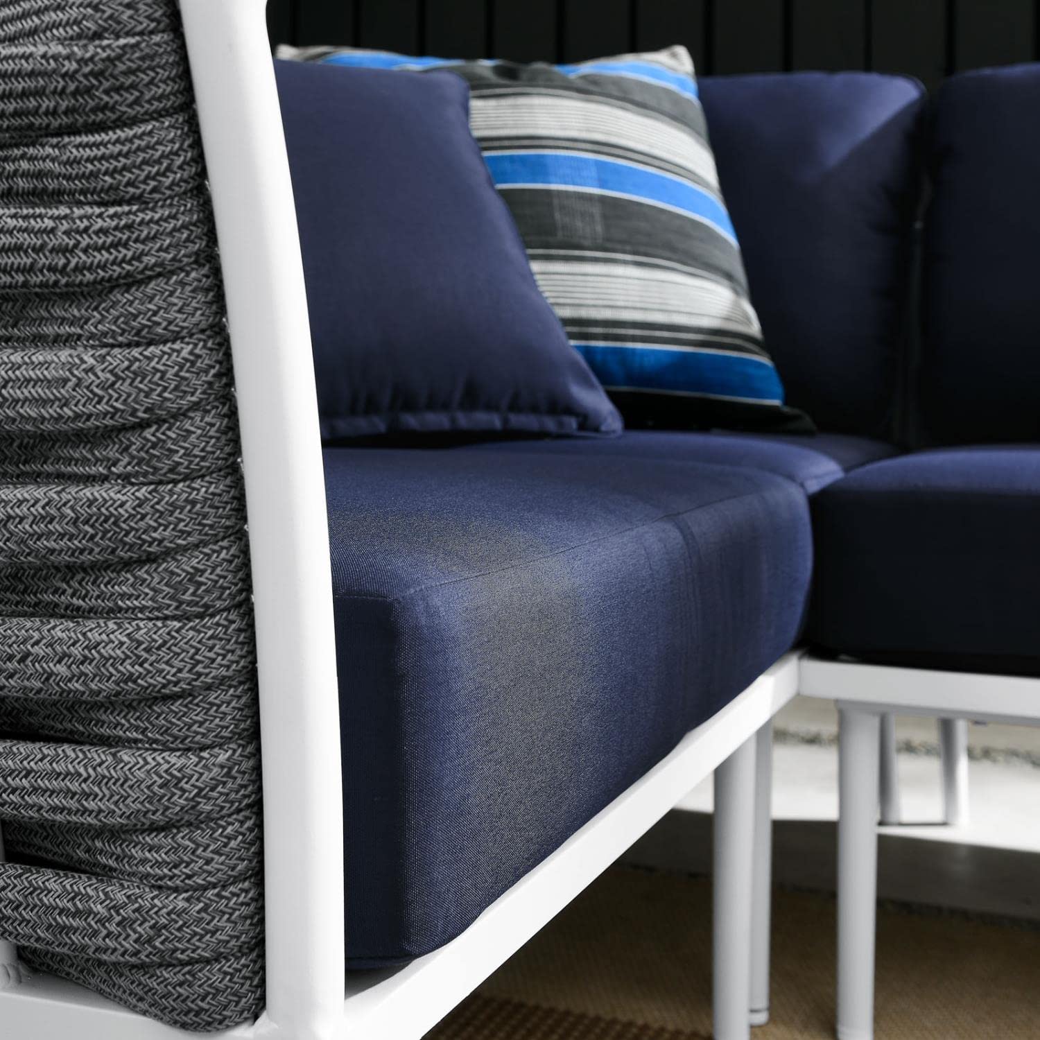 Modway EEI-5753-WHI-NAV Stance Outdoor Patio Woven Rope Aluminum, Large Sectional Sofa, White Navy