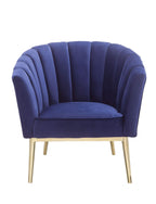 HomeRoots Upholstered Accent Chair with Curved Arm and Velvet Cushion, Blue - 32"x 31"x 34"