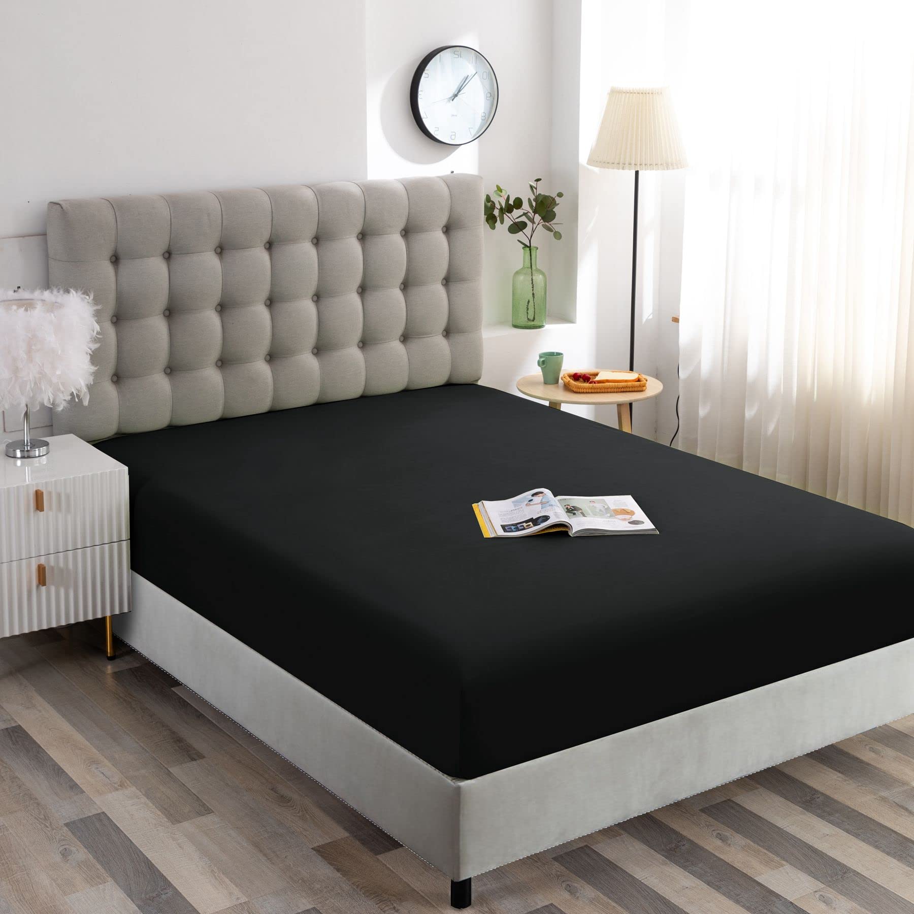 Ghooss Full Size Fitted Sheet,Hotel Quality Bedding Fitted Sheet Deep Pocket Up To 14 Inch,Wrinkle And Fade Resistant,1 Piece,Bl