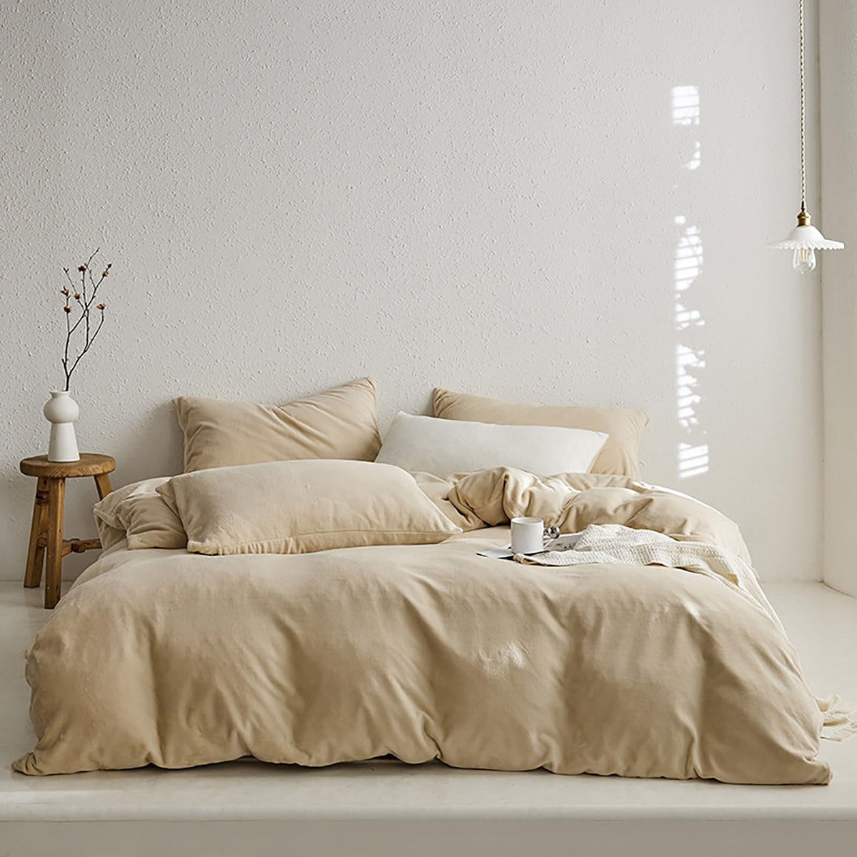 Cottonight Cream Coffee Velvet Comforter Set King Khaki Bedding Comforter Set Dark Champagne Brown Solid Blanket Quilts Flannel