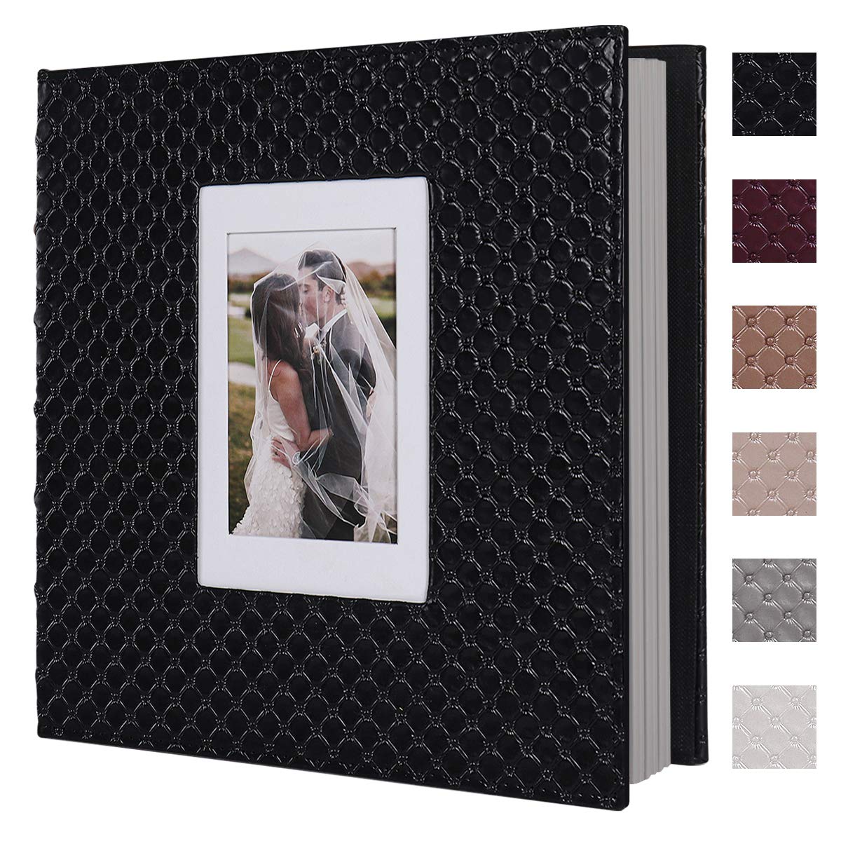 RECUTMS Scrapbook Photo Album 11x11 Black Button Grain Leather Cover DIY 4x6 5x7 8x10 Photos of Any Size