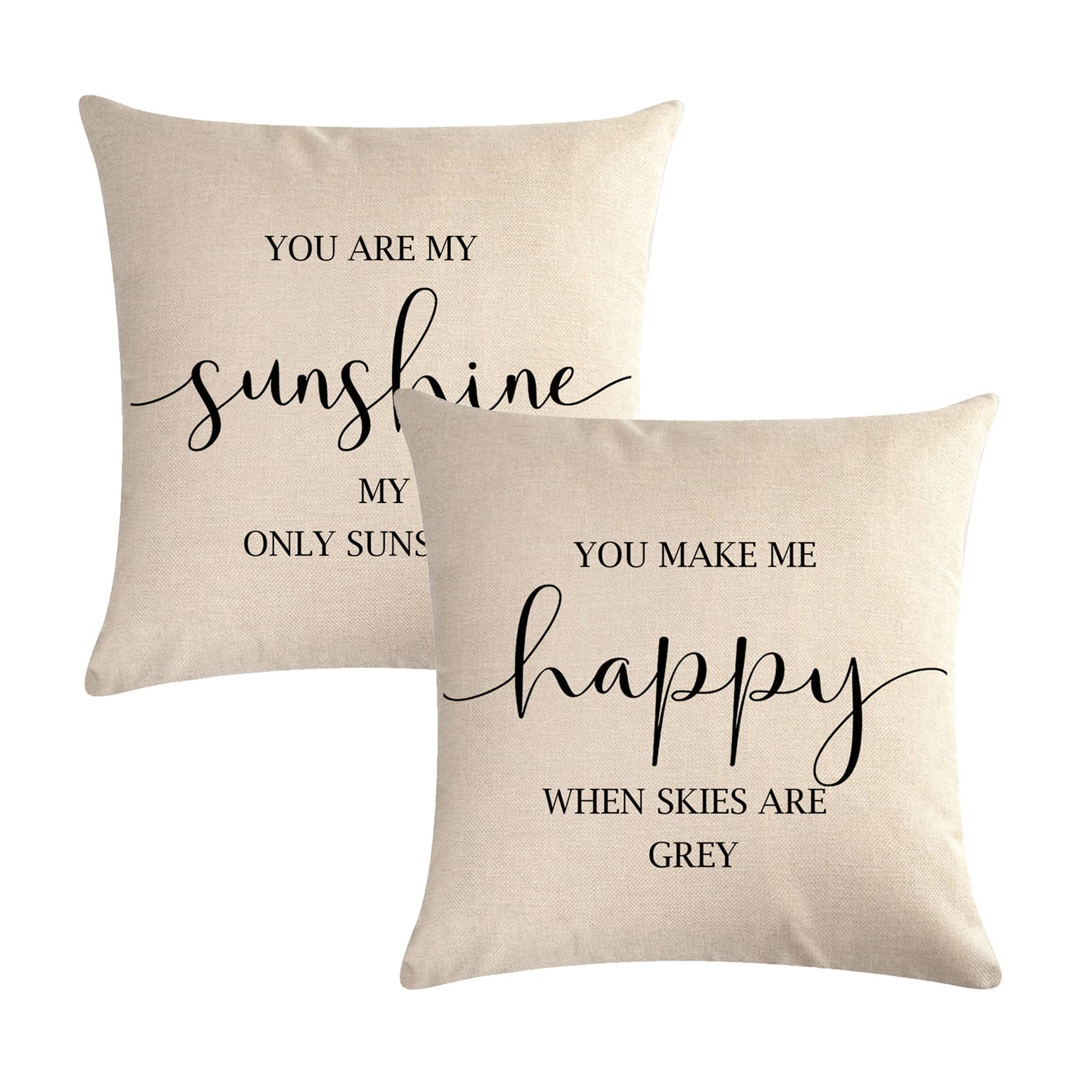 7Colorroom Set Of 2 Farmhouse Quote Words Pillow Cover You Are My Sunshine/You Make Me Happy Pattern Cushion Cover Family Words
