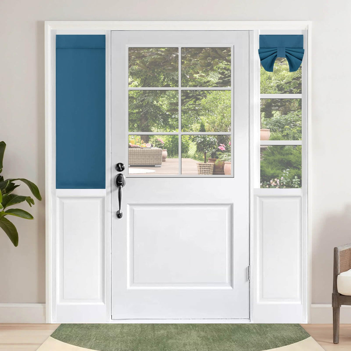 Outdoorlines Blackout French Door Curtains, Privacy Thermal Insulated Tie Up Glass Shades, Easy To Install Tricia Window Shade, Small Front Door Curtain, W12 X L40 Inch, Bluestone, 1 Panel