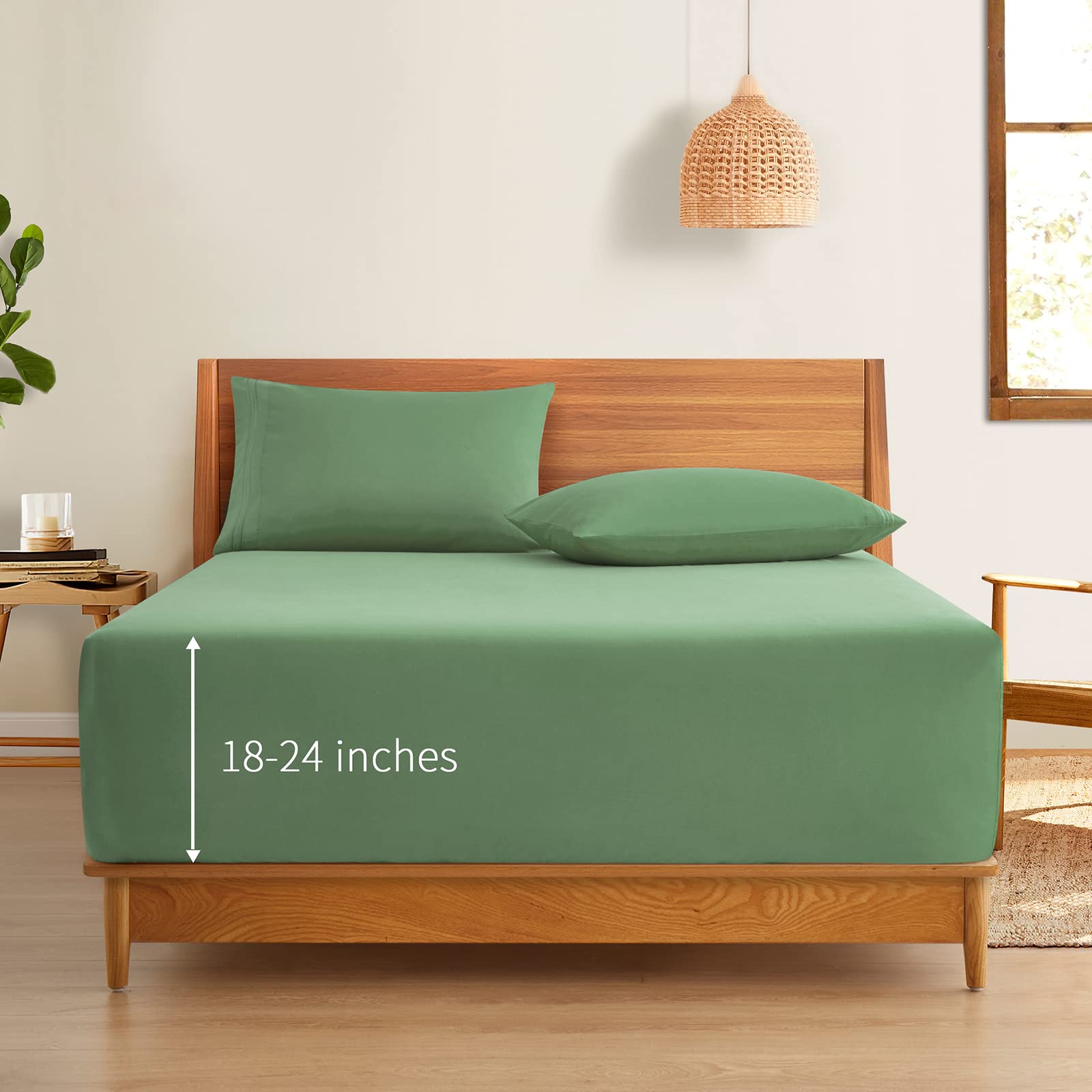 Horbaunal Extra Deep Pocket King Fitted Sheet Only - Fits Up To 24 Inch Mattress - Luxury 1800 Thread Count - Microfiber Forest