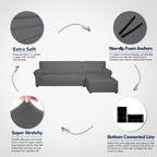 Purefit Super Stretch Sectional Couch Covers - 2 Pcs Spandex Non Slip Sofa Covers With Elastic Bottom For L Shape Sectional Sofa Couch, Great For Kids & Pets (3 Seat Sofa + 2 Seat Chaise, Gray)