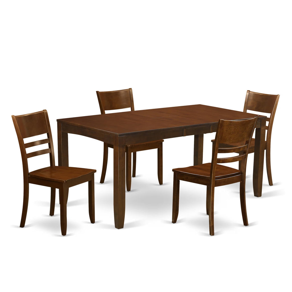 East West Furniture LYFD5-ESP-W Lynfield 5 Piece Dinette Set for 4 Includes a Rectangle Table with Butterfly Leaf and 4 Dining Room Chairs, 36x66 Inch