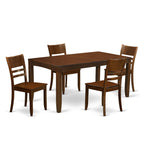 East West Furniture LYFD5-ESP-W Lynfield 5 Piece Dinette Set for 4 Includes a Rectangle Table with Butterfly Leaf and 4 Dining Room Chairs, 36x66 Inch