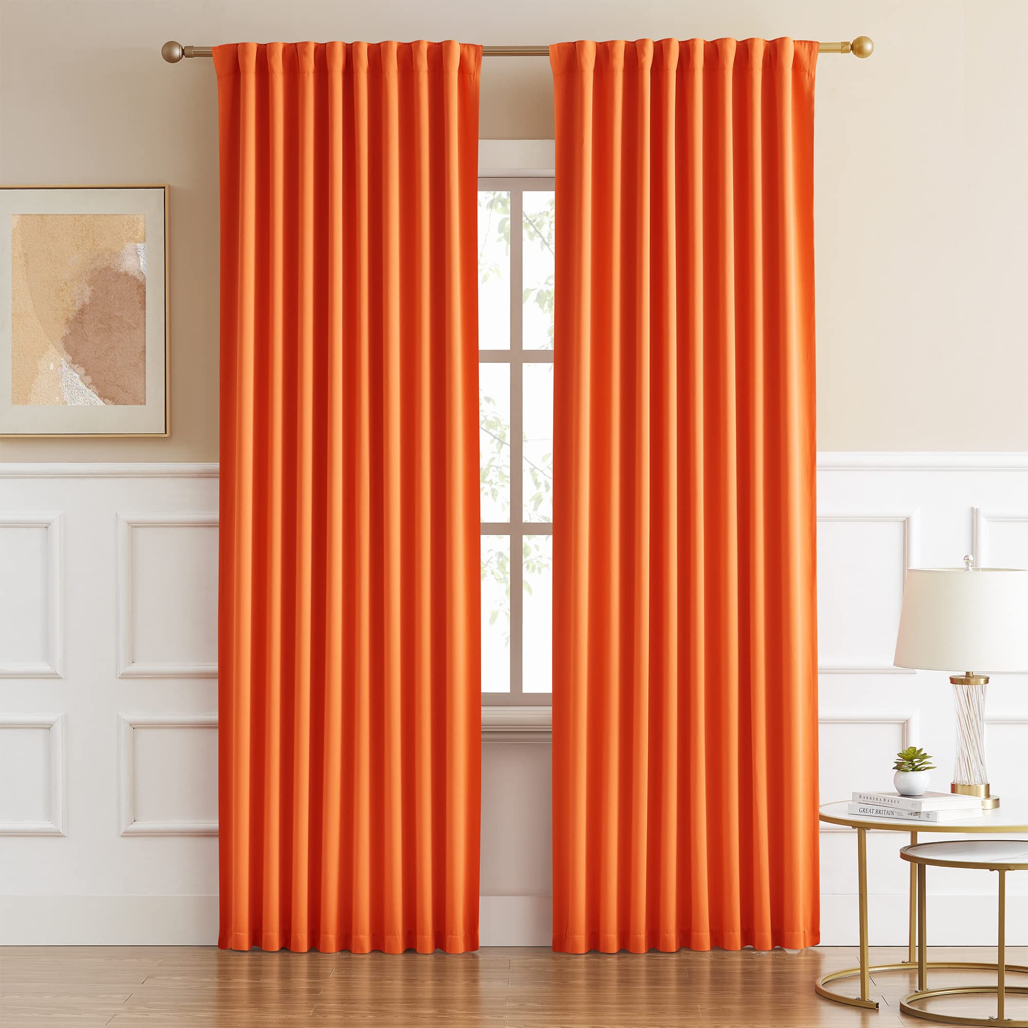DUALIFE Bright Orange Curtains 2 Panels for Bedroom, Fall Orange Draperies Holiday Decor Thermal Insulated Triple Weave Room Dar