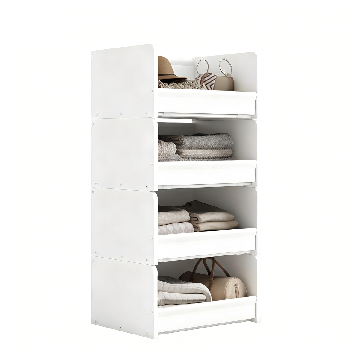FOUCSSOMEI Closet Storage Organizer with Wood Frame & Fabric Shelves