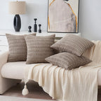 Miulee Pack Of 4 Light Brown Corduroy Decorative Throw Pillow Covers 20X20 Inch Soft Boho Striped Pillow Covers Modern Farmhouse Home Decor For Sofa Living Room Couch Bed