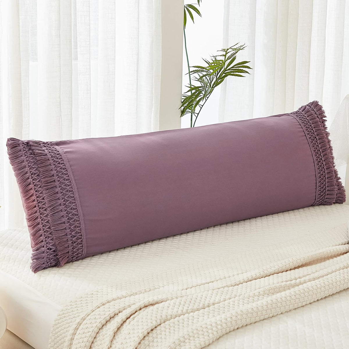 Move Over Grayish Purple Body Pillow Cover 20X54 Body Pillow Cover Purple Tassel Body Pillow Pillowcover Boho Body Pillow Cover