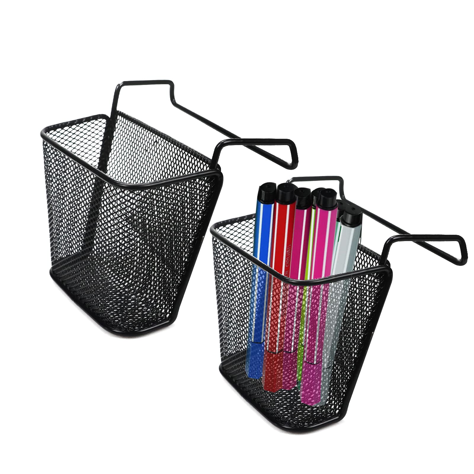 Chris.W 2Pack Office Cubicle Accessories, Black Wire Mesh Hanging Pen Organizer Pencil Holder For Cubicle Partition Home Office,