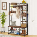 BON AUGURE Hall Tree with Shoe Storage, 5-in-1 Reversible Entryway Bench with Coat Hooks for Hallway, Rustic Wood and Metal Coat