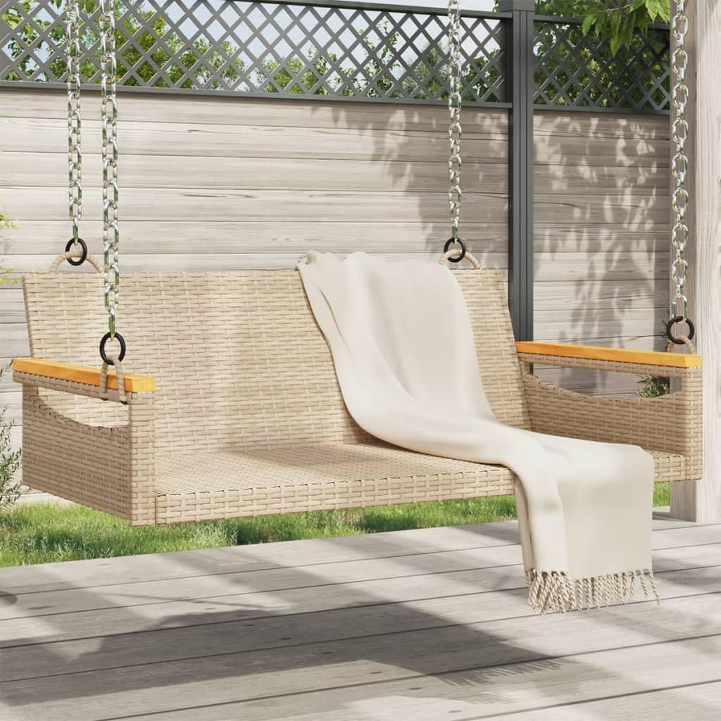 vidaXL Swing Bench Hanging Hammock Chair Outdoor Garden Beige Poly Rattan Steel Frame