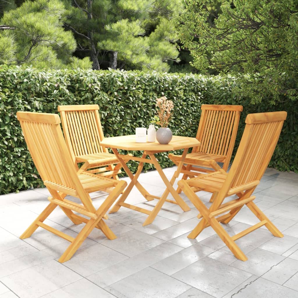vidaXL 5 Piece Patio Dining Set Octagon - Fine Sanded Teak Hardwood with Waterbase Finish - Weather Resistant Outdoor Furniture - Foldable Design for Space Efficiency