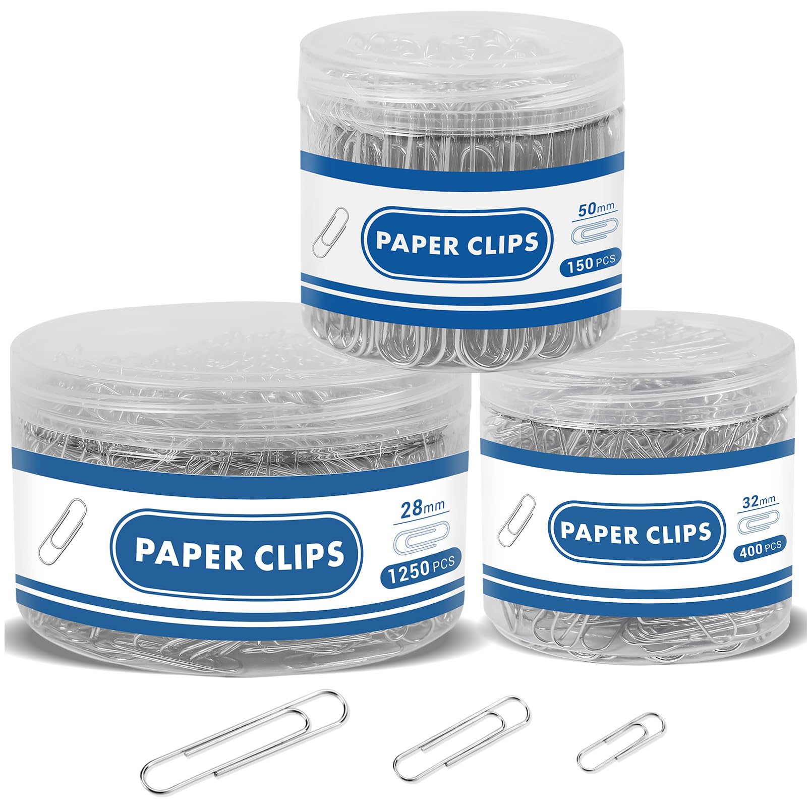 1800 Paper Clips Assorted Sizes Large, Medium And Small, Durable And Rustproof, Paperclips For Office School And Personal Use, O