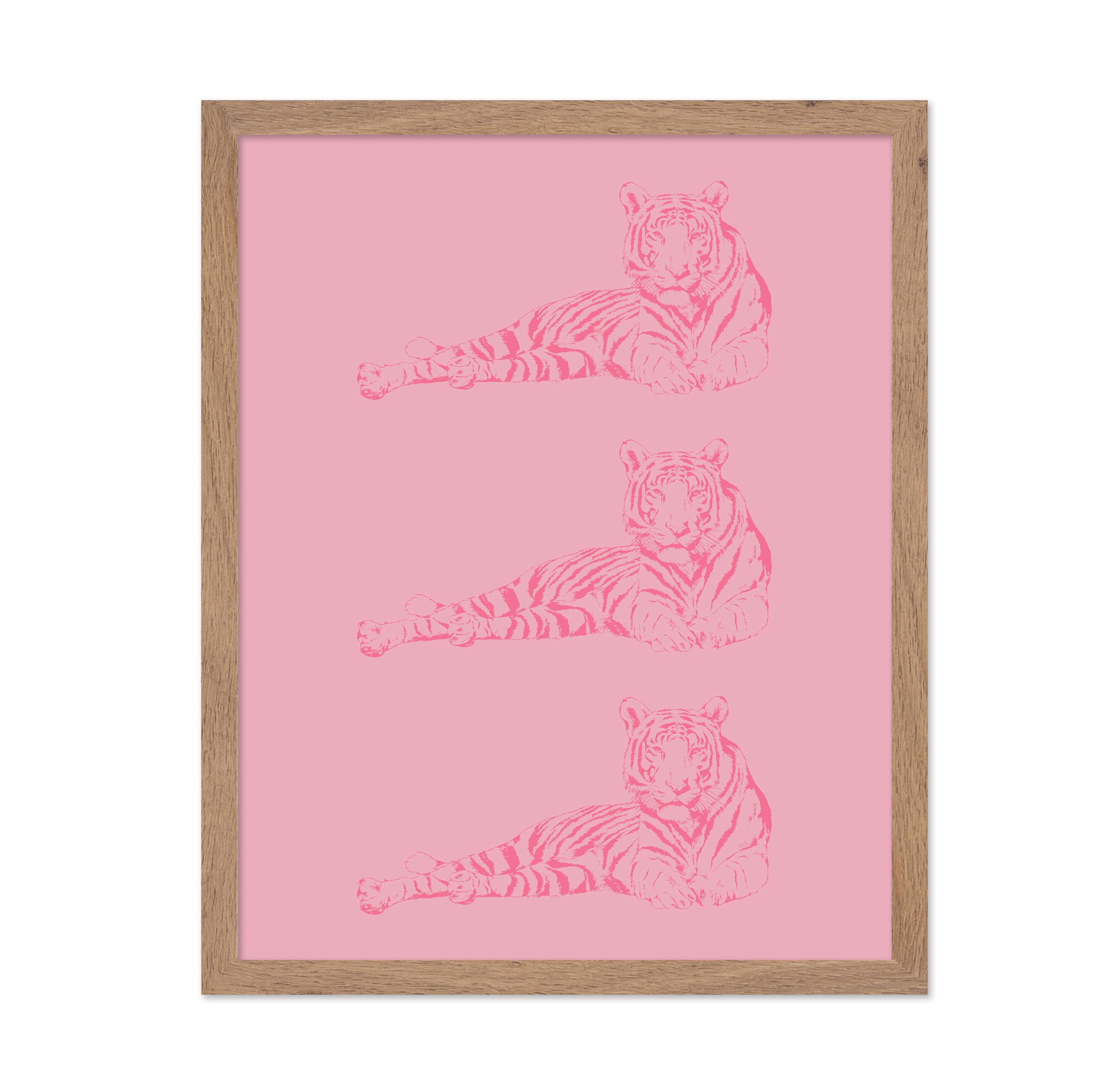 Poster Master Lying Tigers Poster - Retro Pink Tiger Print - Groovy Art - Funky Art - Jungle Art - Cat Art - Modern Art - Minima