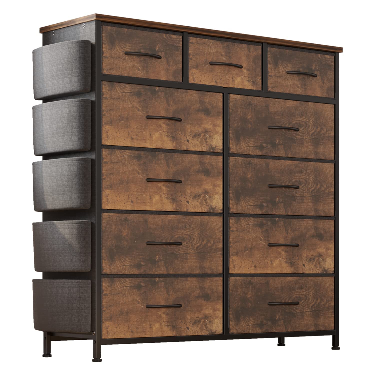 LIVEHOM Dresser for Bedroom with 11 Drawer, Dressers & Chests of Drawers with Side Pockets, Hooks, Fabric Storage Drawer, Steel 