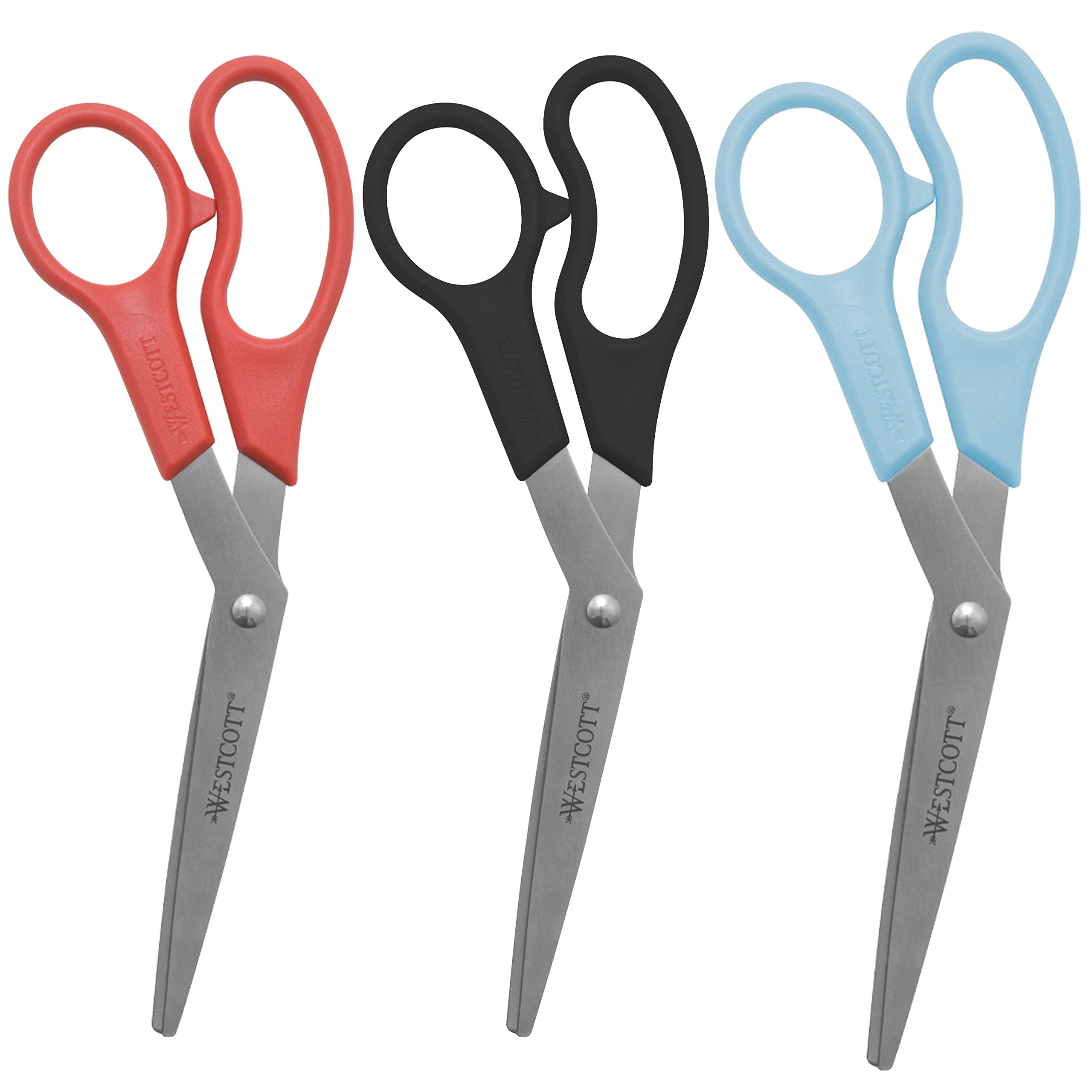 Westcott 8' Bent All-Purpose Scissors, 3-Pack, Assorted Colors