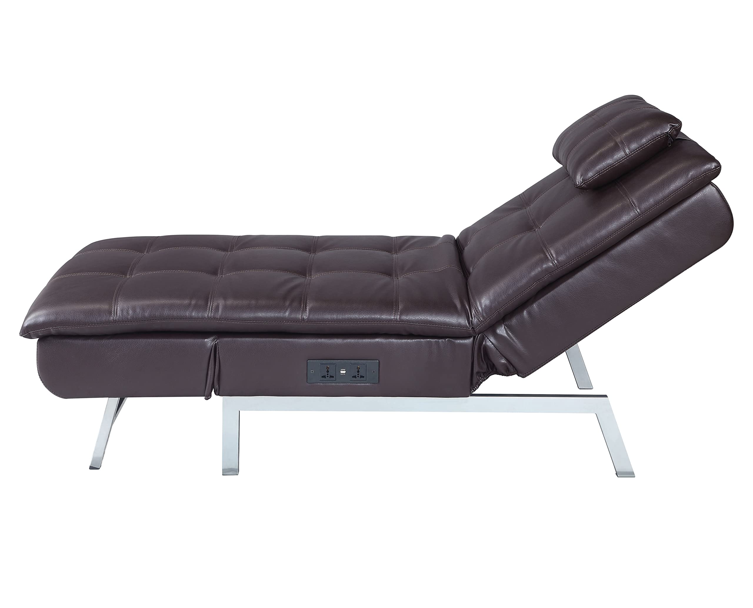 Acme Brown Chaise Lounge with Pillow & USB Port - 18H x 29W x 70D - Stylish Outdoor Furniture for Relaxation