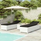 vidaXL - 3 Piece Patio Sun Loungers and Tea Table Set, White Poly Rattan, Weather-Resistant, Adjustable Sides, Thick Cushions with Washable Covers, Ideal for Lounge Areas, Gardens, Patios