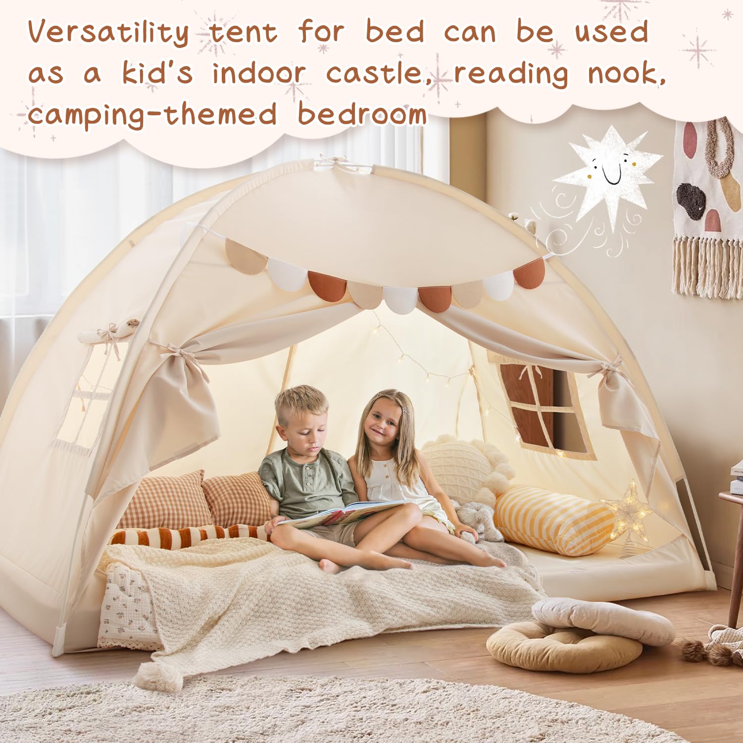Full Size Bed Canopy Bed Tents Dream Tent On Bed Privacy Space Blackout Sleeping Tents Indoor Breathable Portable Cottage Drafty