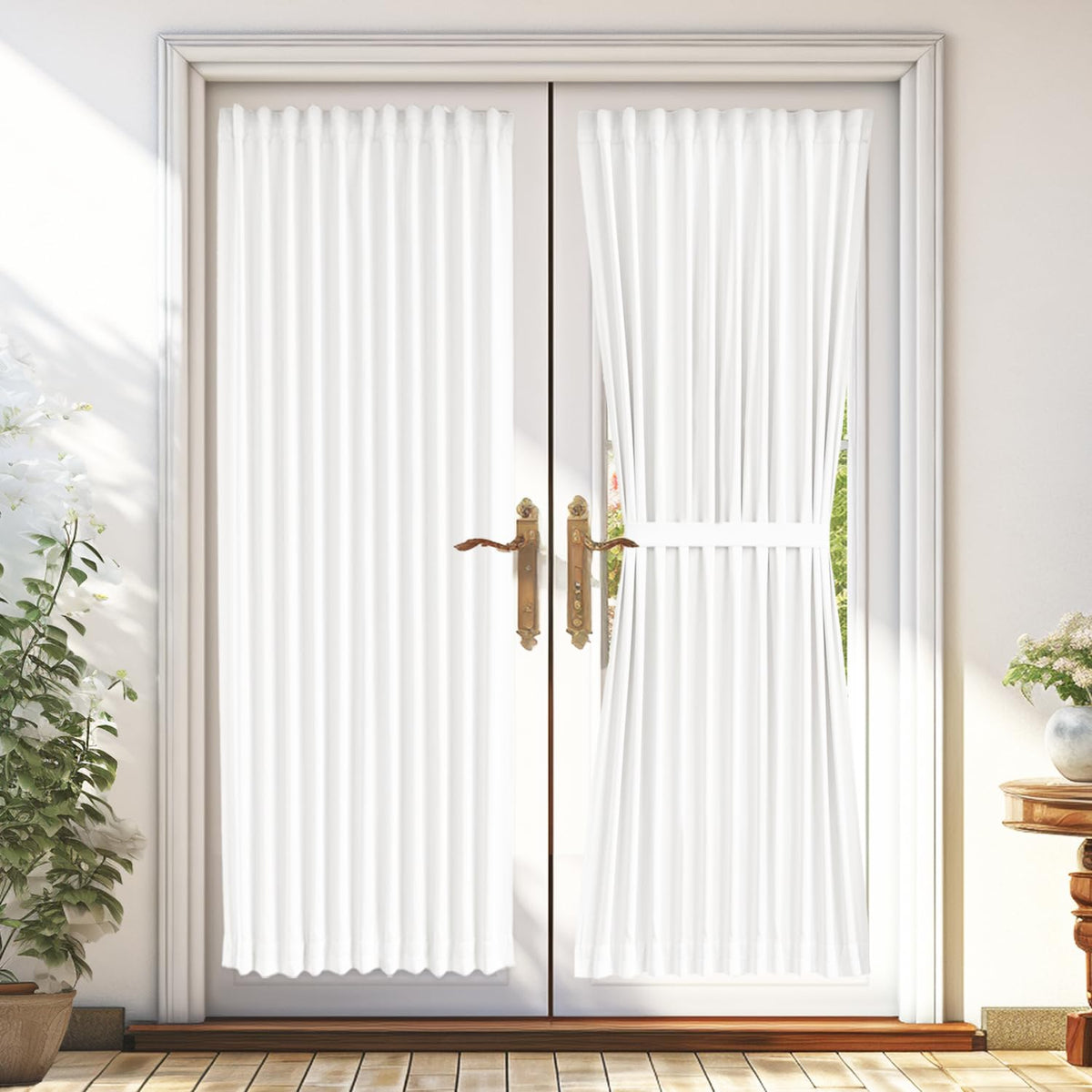 Vatge Pure White Door Curtains For French Door - 50% Sunlight Blocking French Door Curtain For Privacy Sidelight Panel For Front