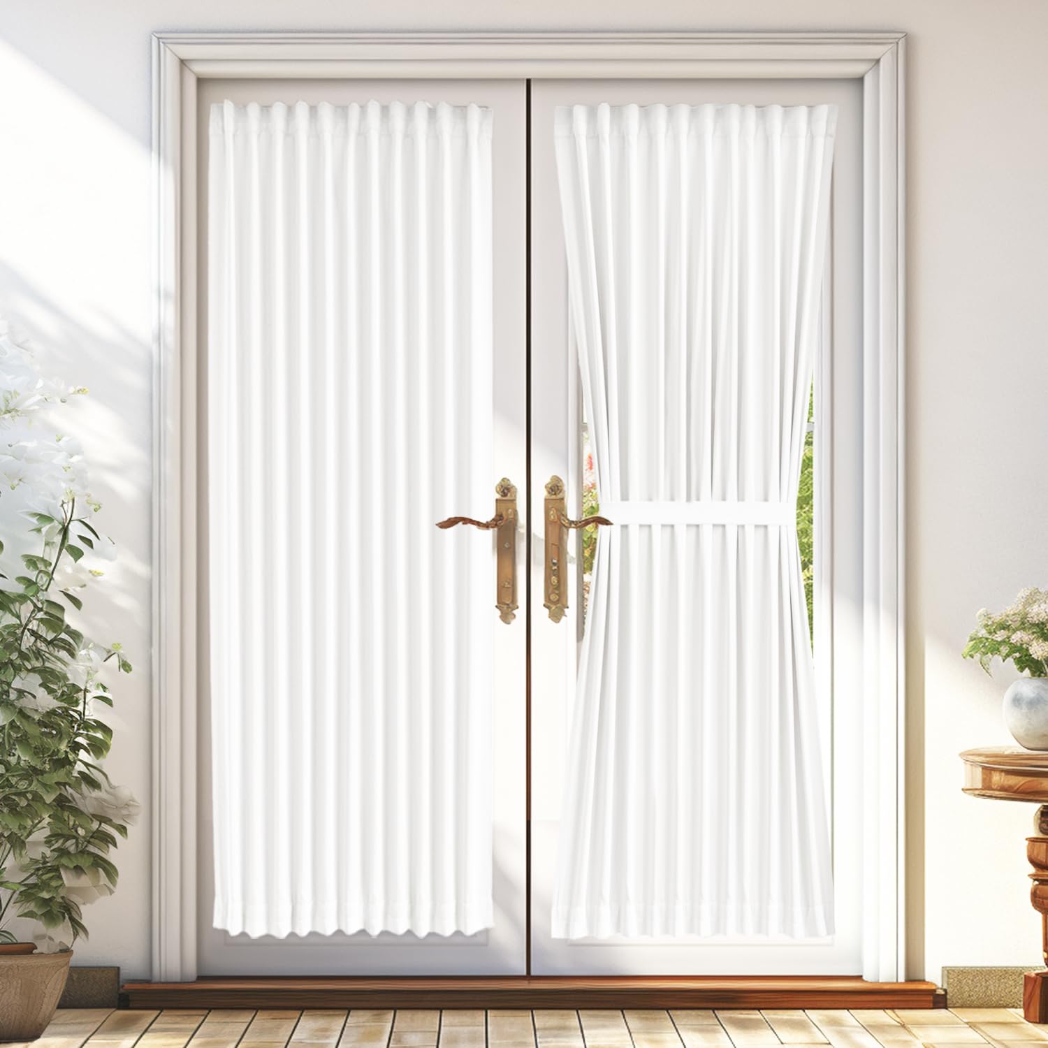 Vatge Pure White Door Curtains For French Door - 50% Sunlight Blocking French Door Curtain For Privacy Sidelight Panel For Front