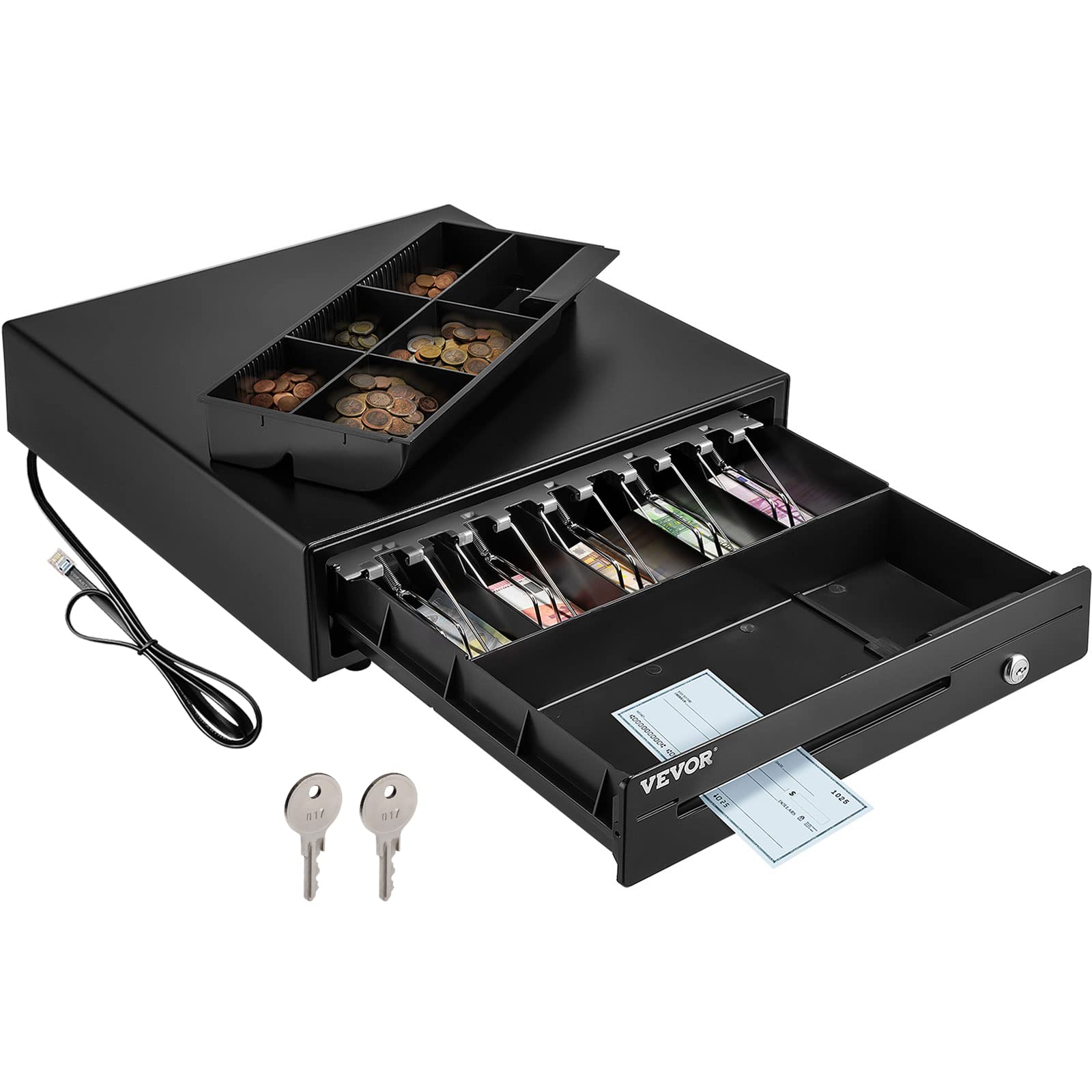 Vevor Cash Register Drawer, 16' 12 V, For Pos System With 5 Bill 6 Coin Cash Tray, Removable Coin Compartment & 2 Keys Included