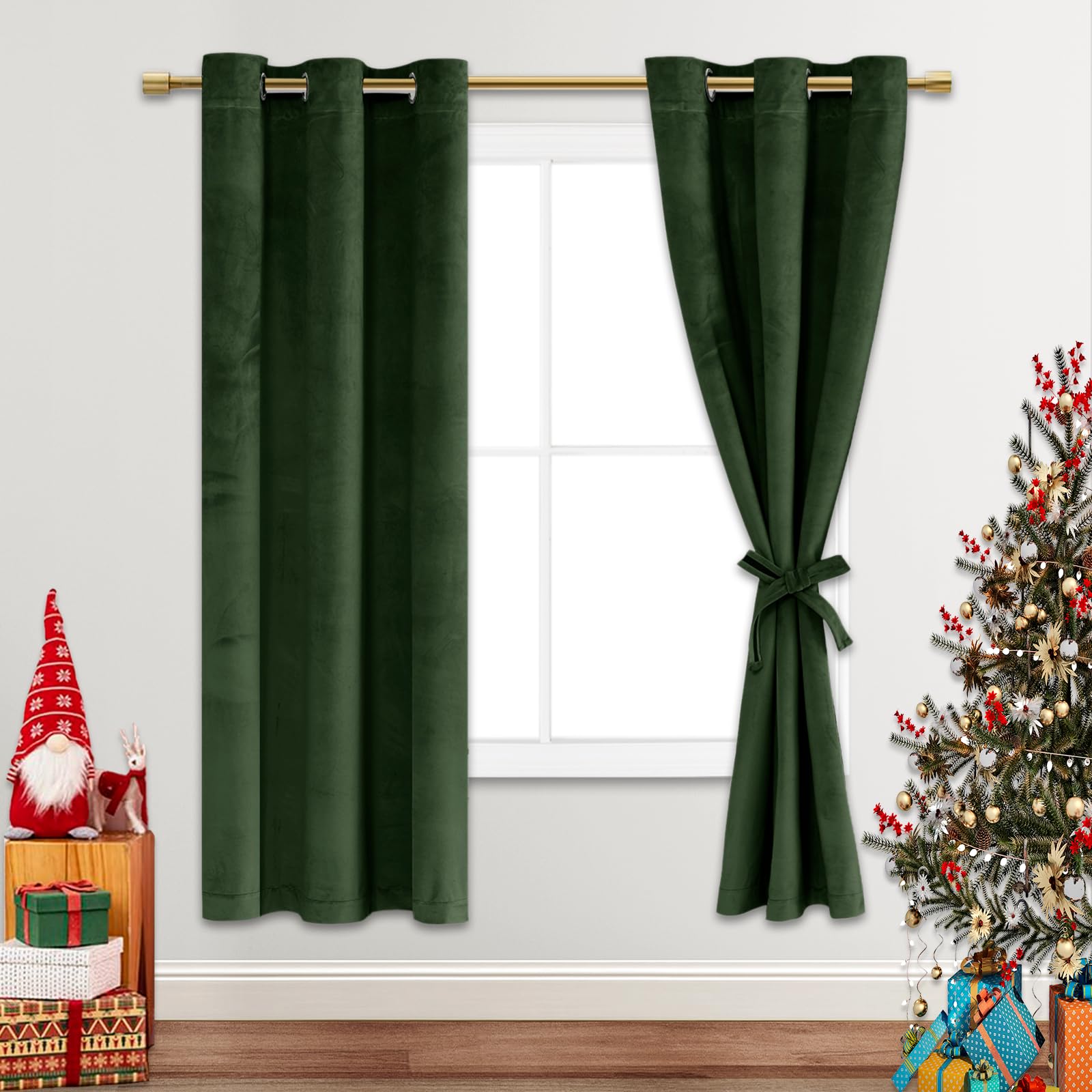 Jiuzhen Oliver Green Velvet Curtains 63 Inches Blackout Curtains For Living Room - Privacy Protect Room Darkening Grommet Thick