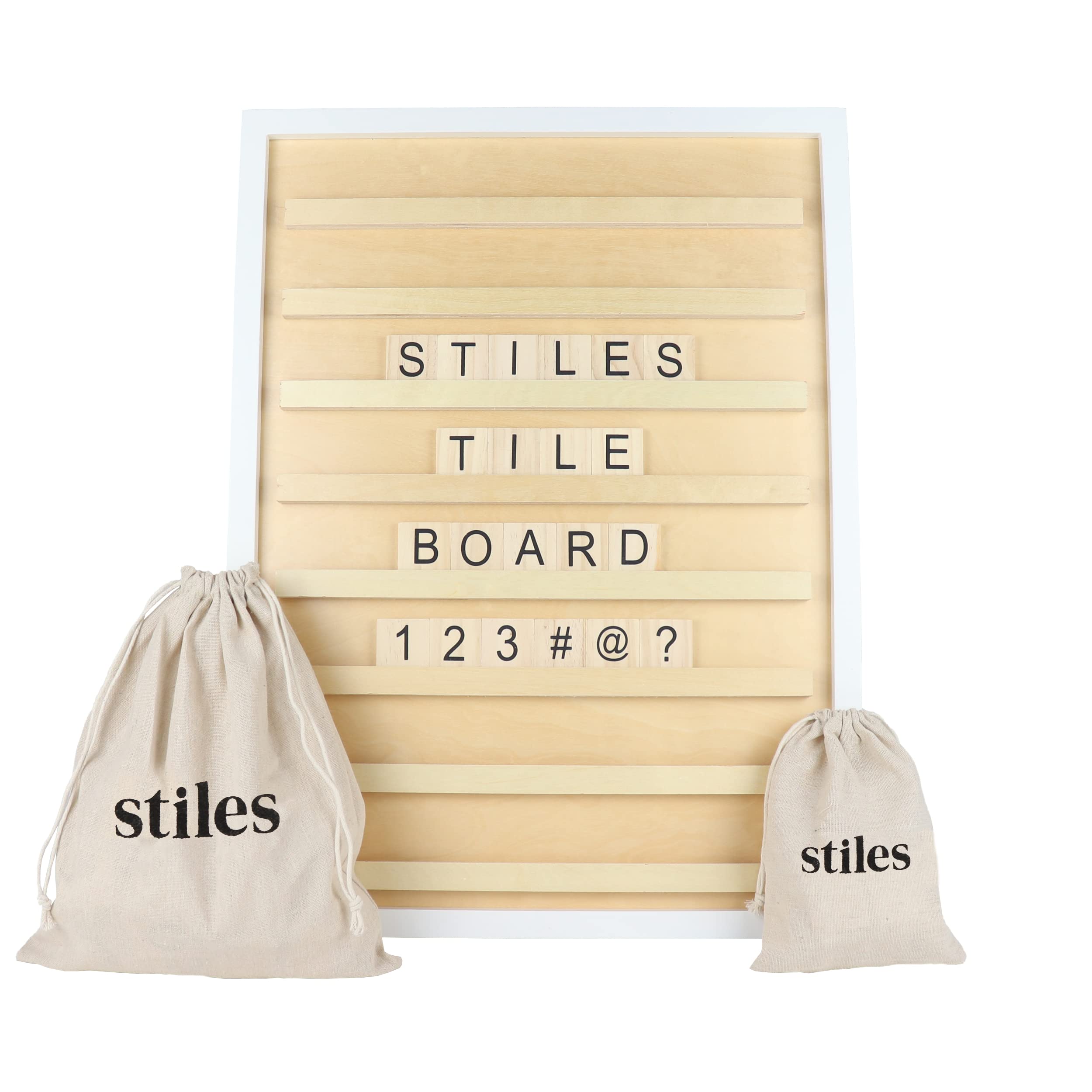 Stiles 23'X17' Tile Letter Board Sign Set, Wooden Message Board With 122 Letter Tiles And Numbers, Changeable Letterboard For