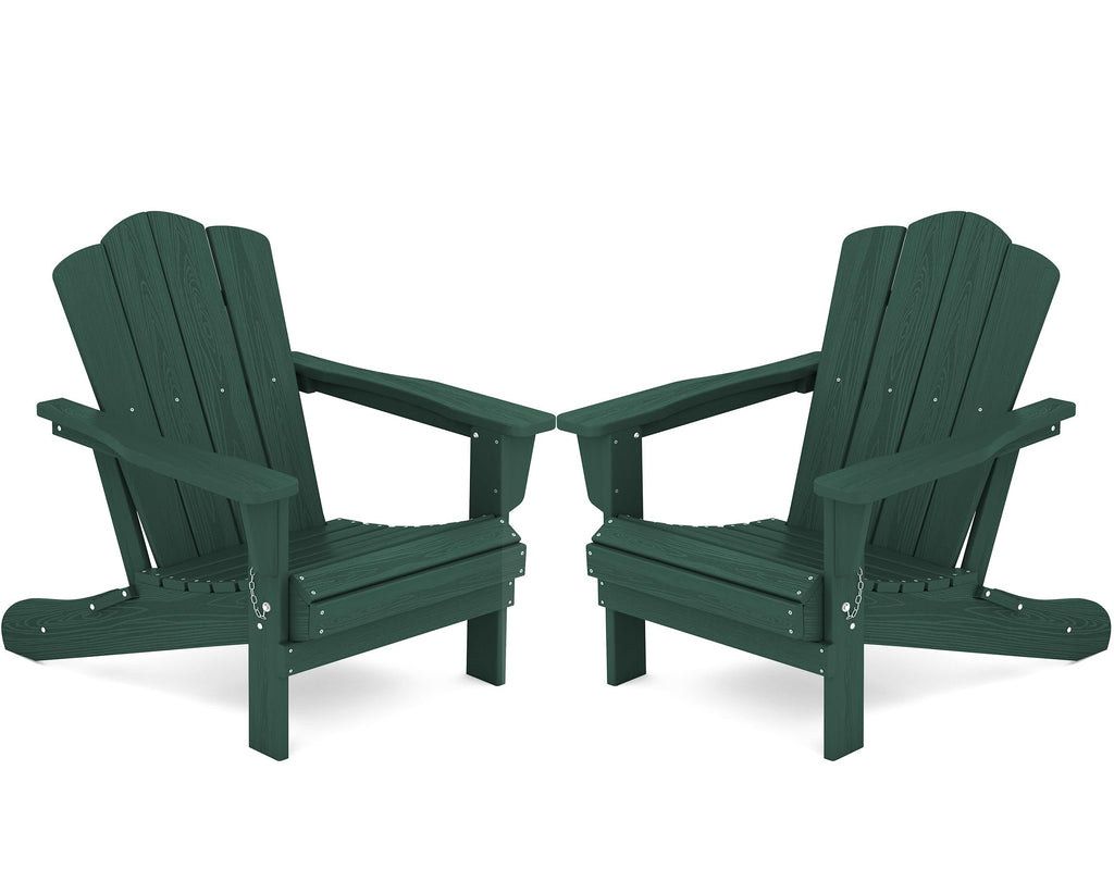 Kingyes Folding Adirondack Chair Set Of 2, Hdpe All-Weather Folding Adirondack Chair, Green