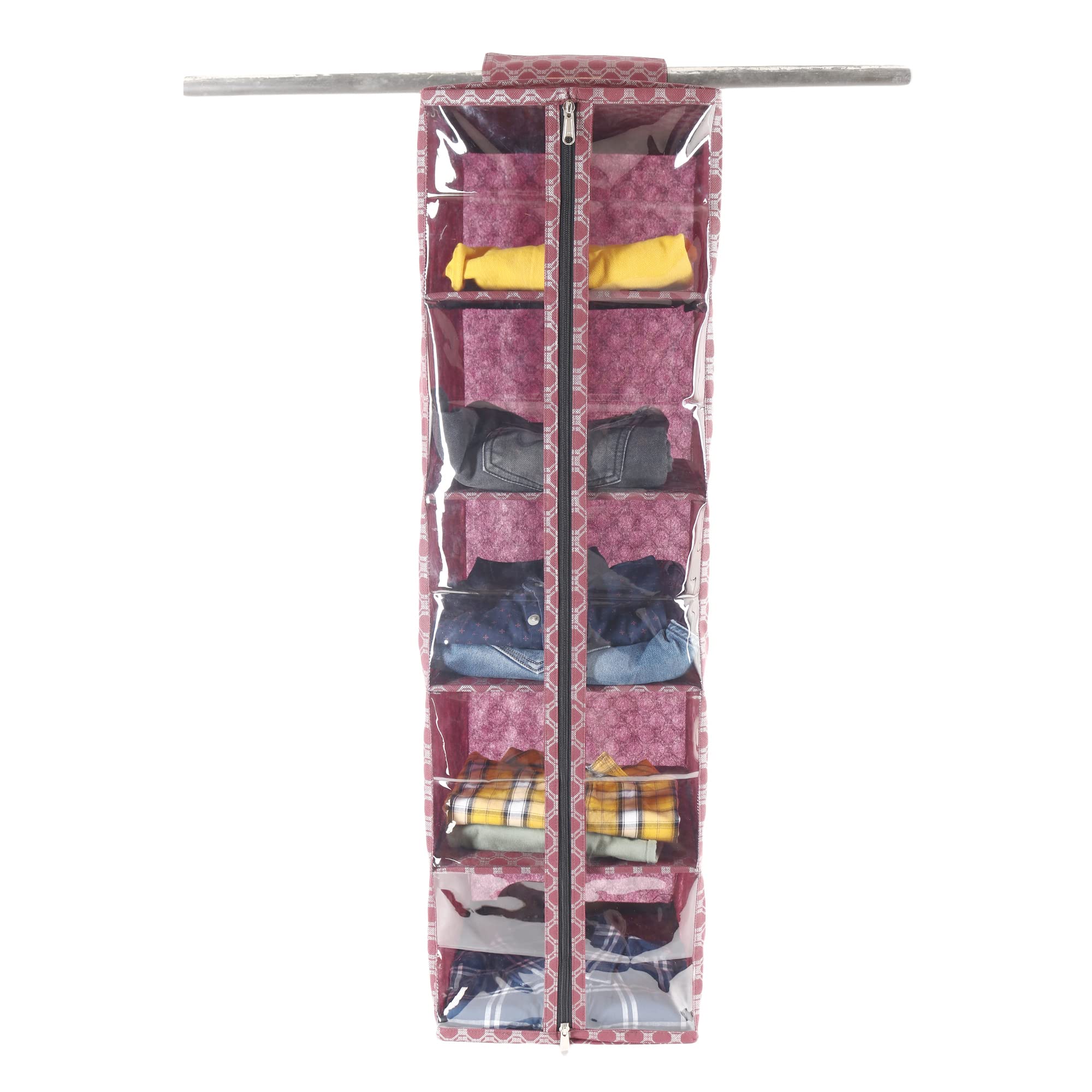 Shrey Creation Printed Non Woven Hanging 6 Shelves Foldable Wardrobe/Closet Cloth Organizer (Maroon)