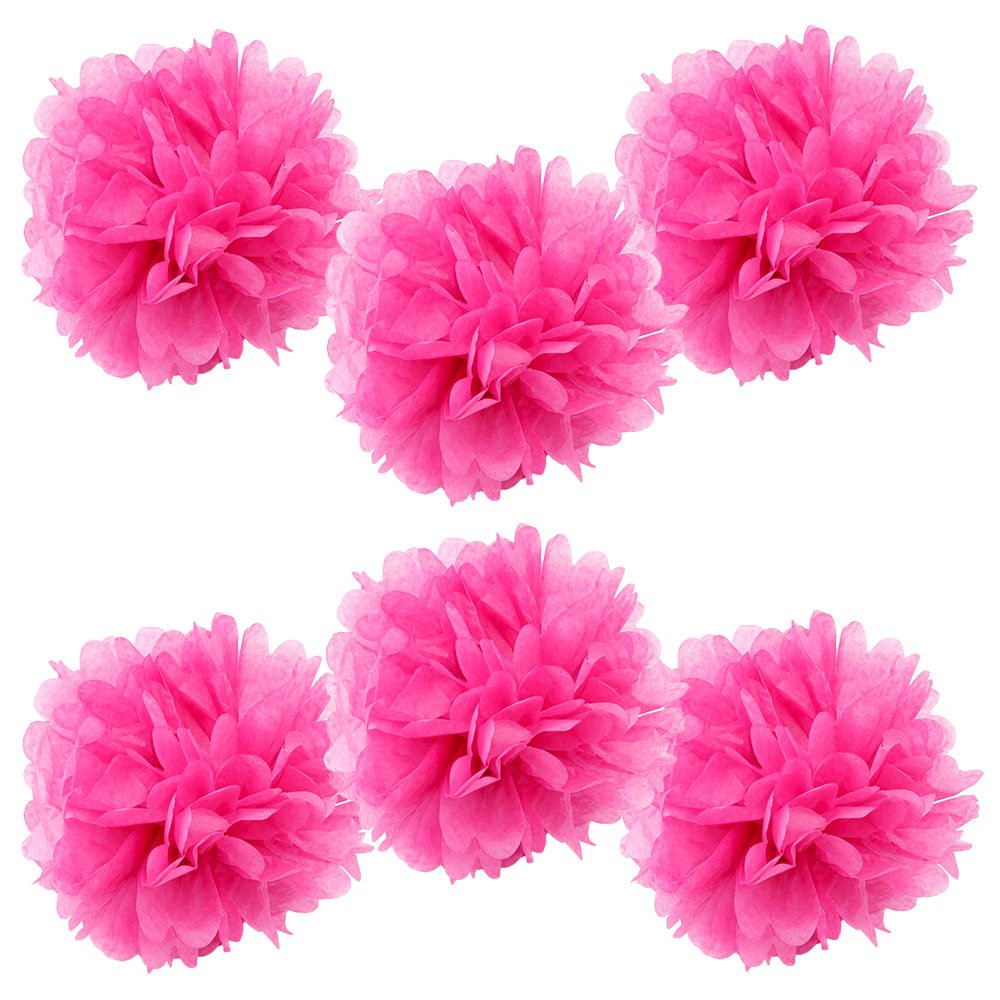 WYZworks Set of 6 - Fuchsia 14 - (6 Pack) Tissue Pom Poms Flower Party Decorations for Weddings, Birthday, Bridal, Baby Showers,