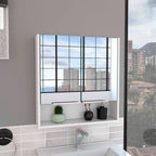 Tatacoa 25-inch Tall Double Door Mirror Cabinet with Open Shelf, and 3 Interior Shelves, White
