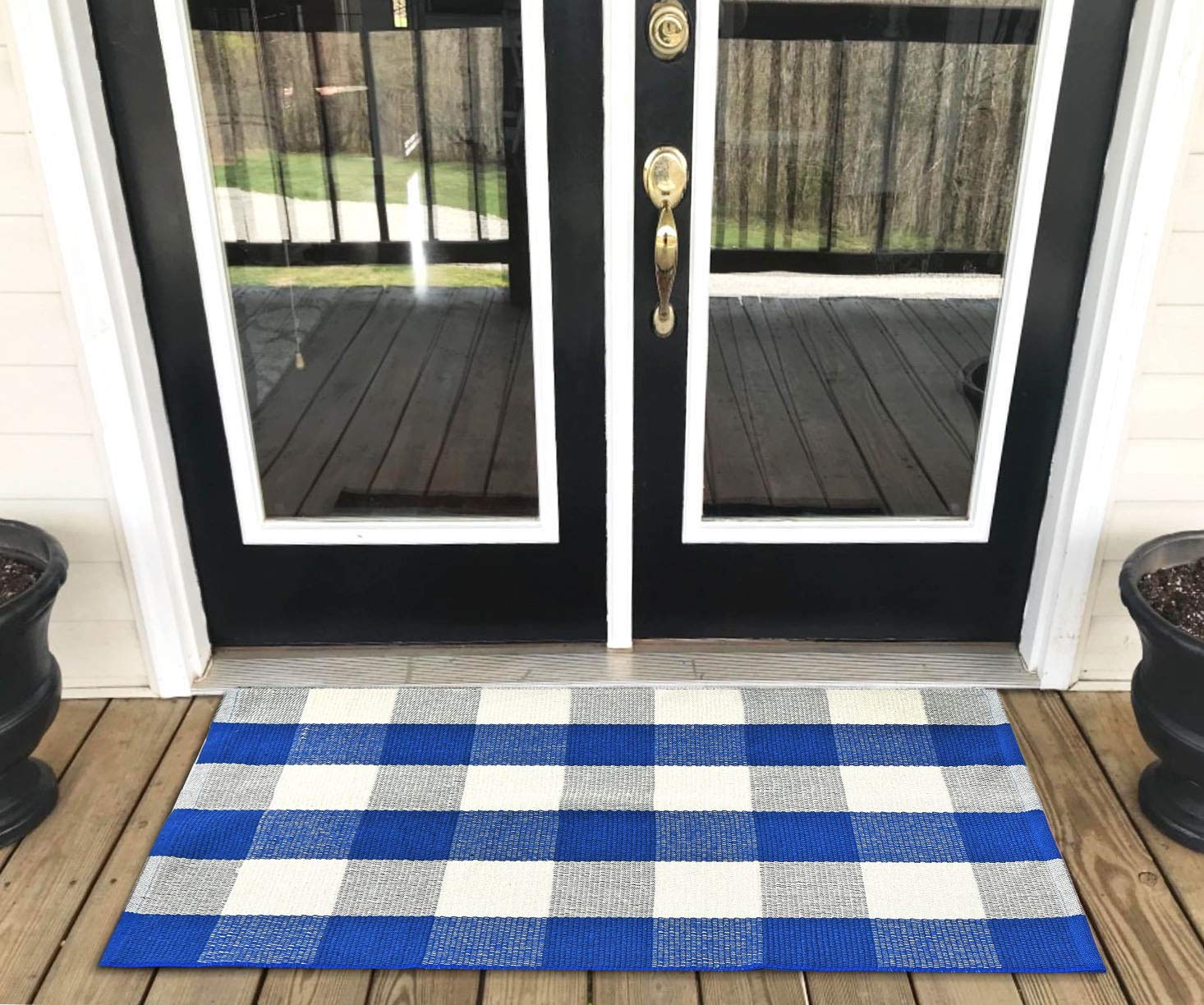 Levinis Cotton Farmhouse Blue Buffalo Plaid Rugs- Washable Buffalo Check Area Rugs For Kitchen/Bathroom/Laundry Room/Entry Way,