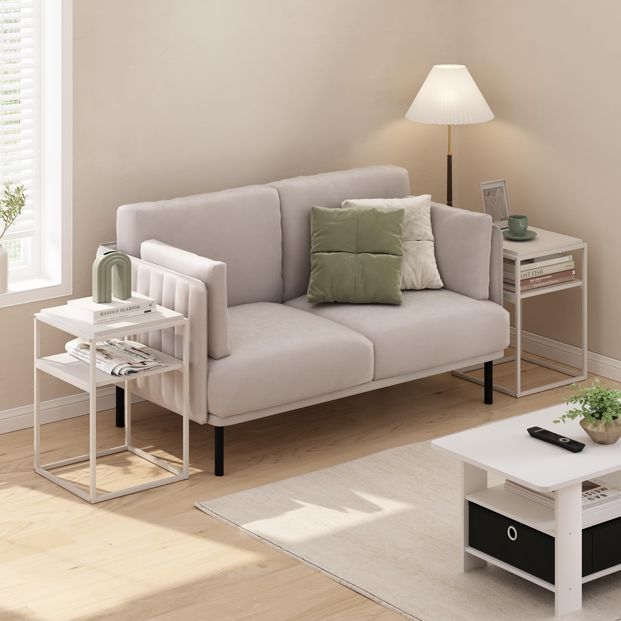 Furinno Moretti Modern Lifestyle Stackable Shelf, 2-Tier, Solid White/White, Set of 2