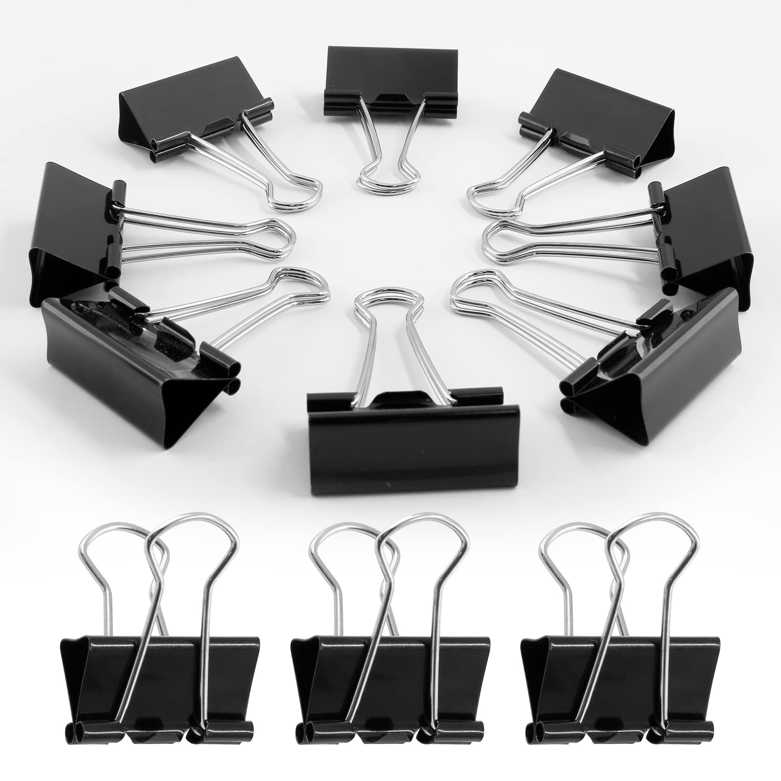 Qjaiune 40 Pack Large Binder Clips Black Paper Clips, 1.6 Inch / 41Mm Big Binder Clips Metal Paper Clamps Office Clips School Su