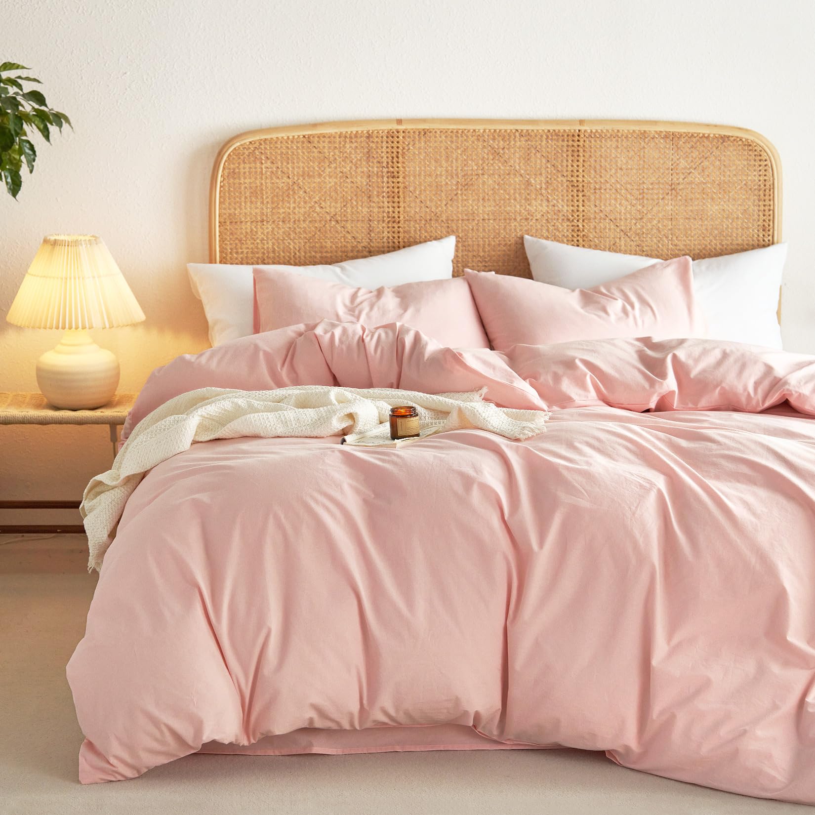Wake In Cloud - Cotton Duvet Cover Set, Queen Size, Caramel Terracotta, 100% Washed Cotton, Linen Like Textured, Breathable Perc