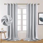 HOMEIDEAS 2 Panels Greyish White Faux Silk Curtains White Blackout Curtains for Bedroom 52 X 108 Inch Room Darkening Satin Drape