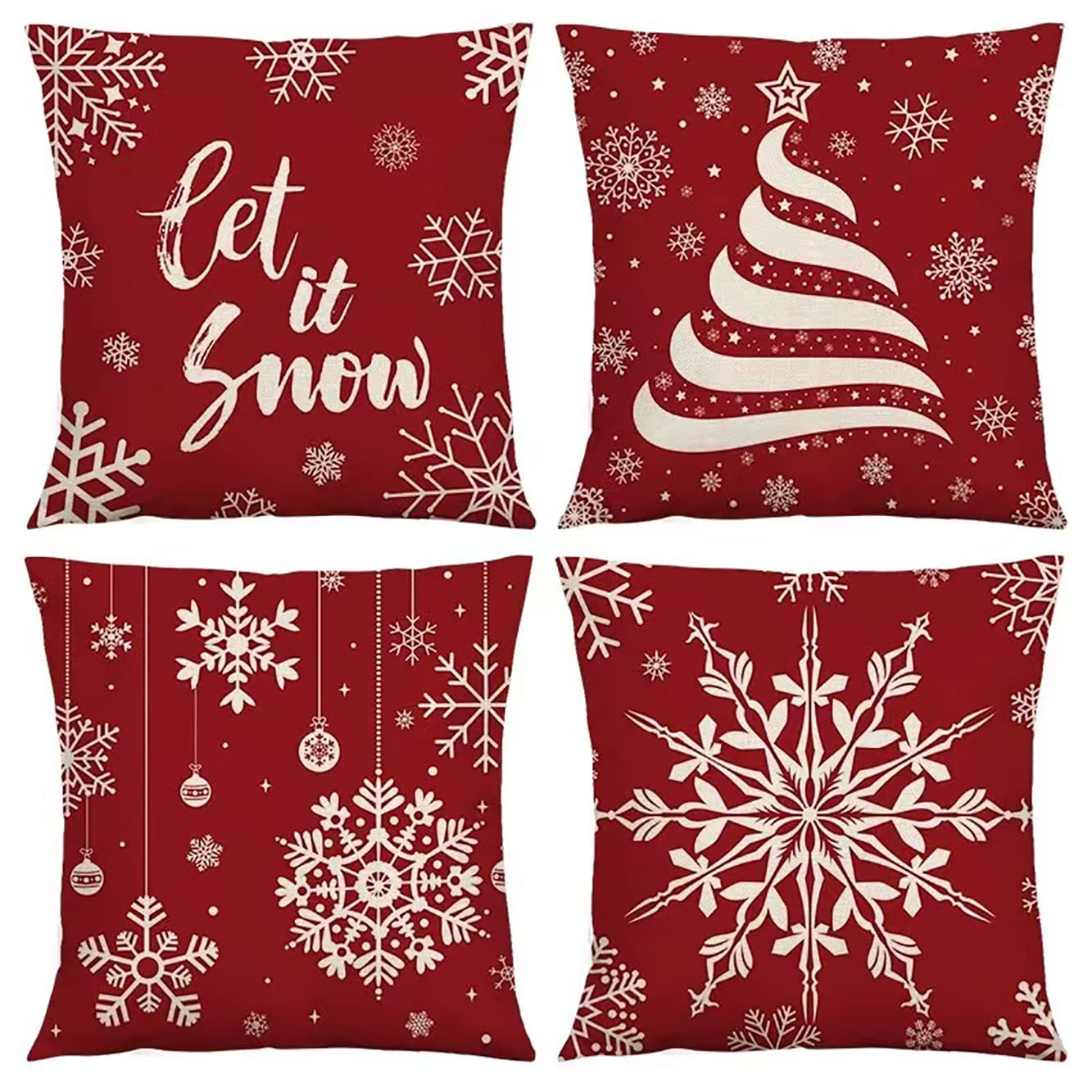 Hommes Christmas Throw Pillow Covers 18 X 18 Inch Set Of 4 Holiday Decorations Winter Decorative Cotton Linen Fabric Pillowcase