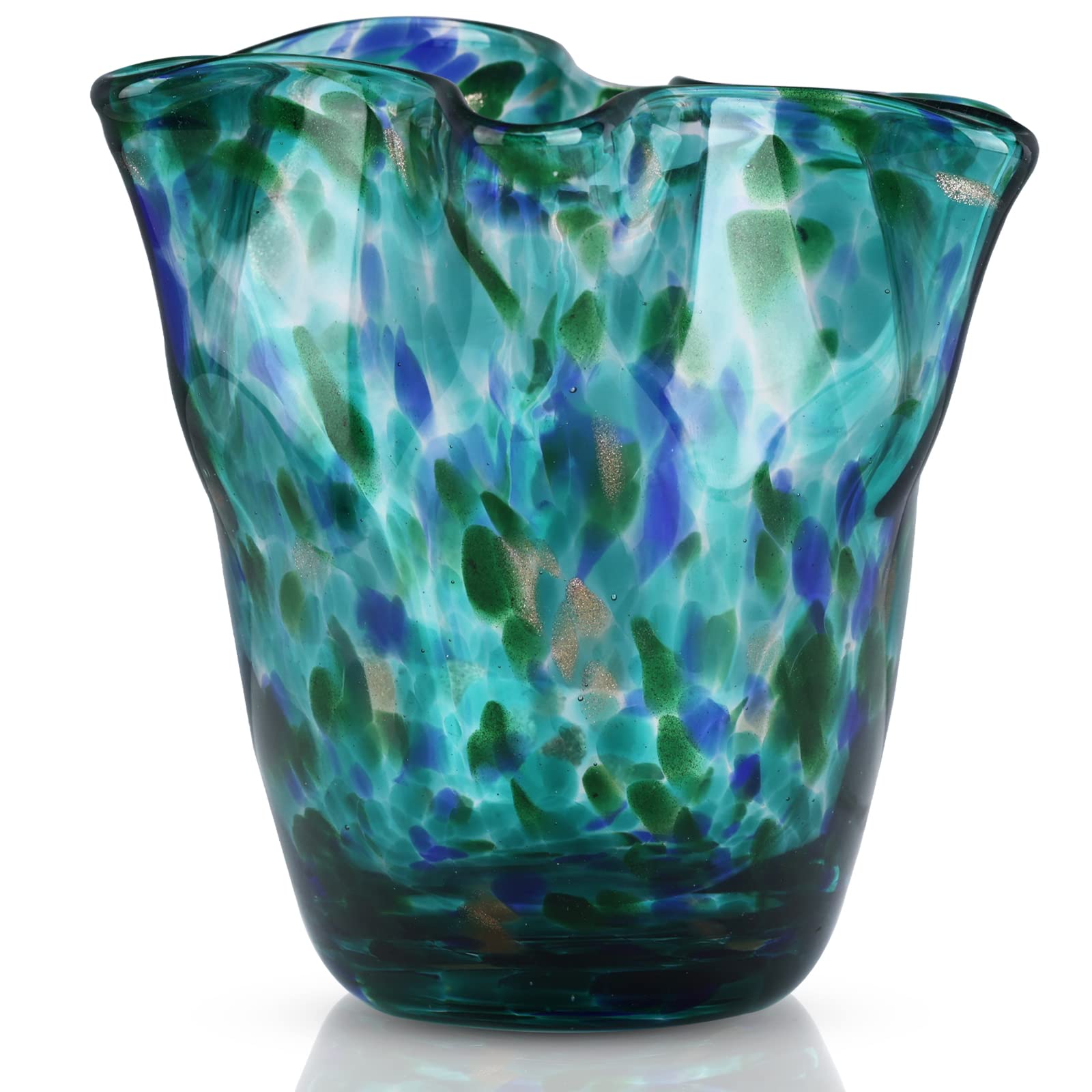 Blown Glass vase, Wide Mouth Petal vase, Modern Glass Art vase, Living Room Decoration vase for Living Room, Kitchen, Wedding, D
