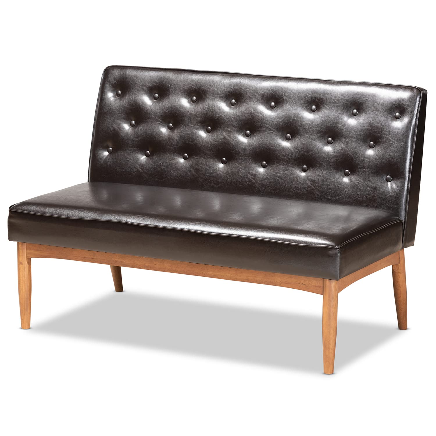 Baxton Studio Riordan Mid-Century Modern Dark Brown Faux Leather Upholstered and Walnut Brown Finished Wood 3-Piece Dining Nook Set