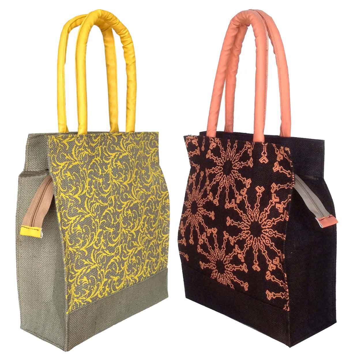 Foonty Daily Use Women Jute Lunch Bags(Combo Of 2,Multicolour,Fab11), 11 Liter
