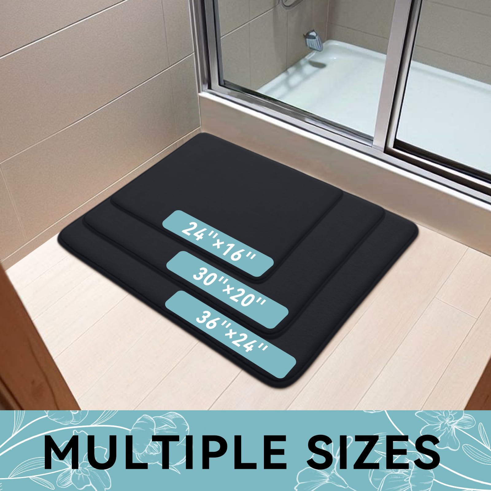 Smiry Memory Foam Bath Mat 24'' X 16'', Extra Soft Absorbent Bathroom Rugs Non Slip Bath Rug Runner For Shower Bathroom Floors,