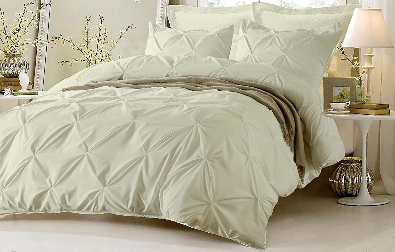 Pinch Pleated Cotton Duvet Cover Oversized 800 Thread Count 100% Egyptian Cotton 3-Piece Cover For Comforter Solid Pattern Quali