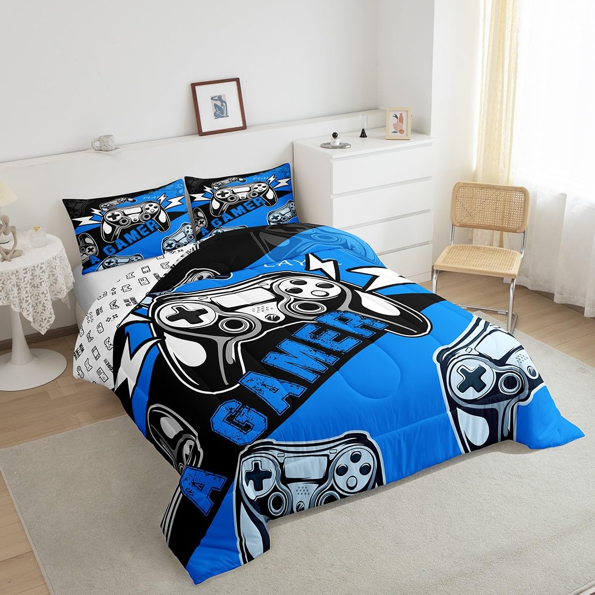 Erosebridal Twin Comforter Set For Boys Girls Kids,Gamer Comforter Sets For Boys Teens Video Game Bedding Set,Gaming Console Com
