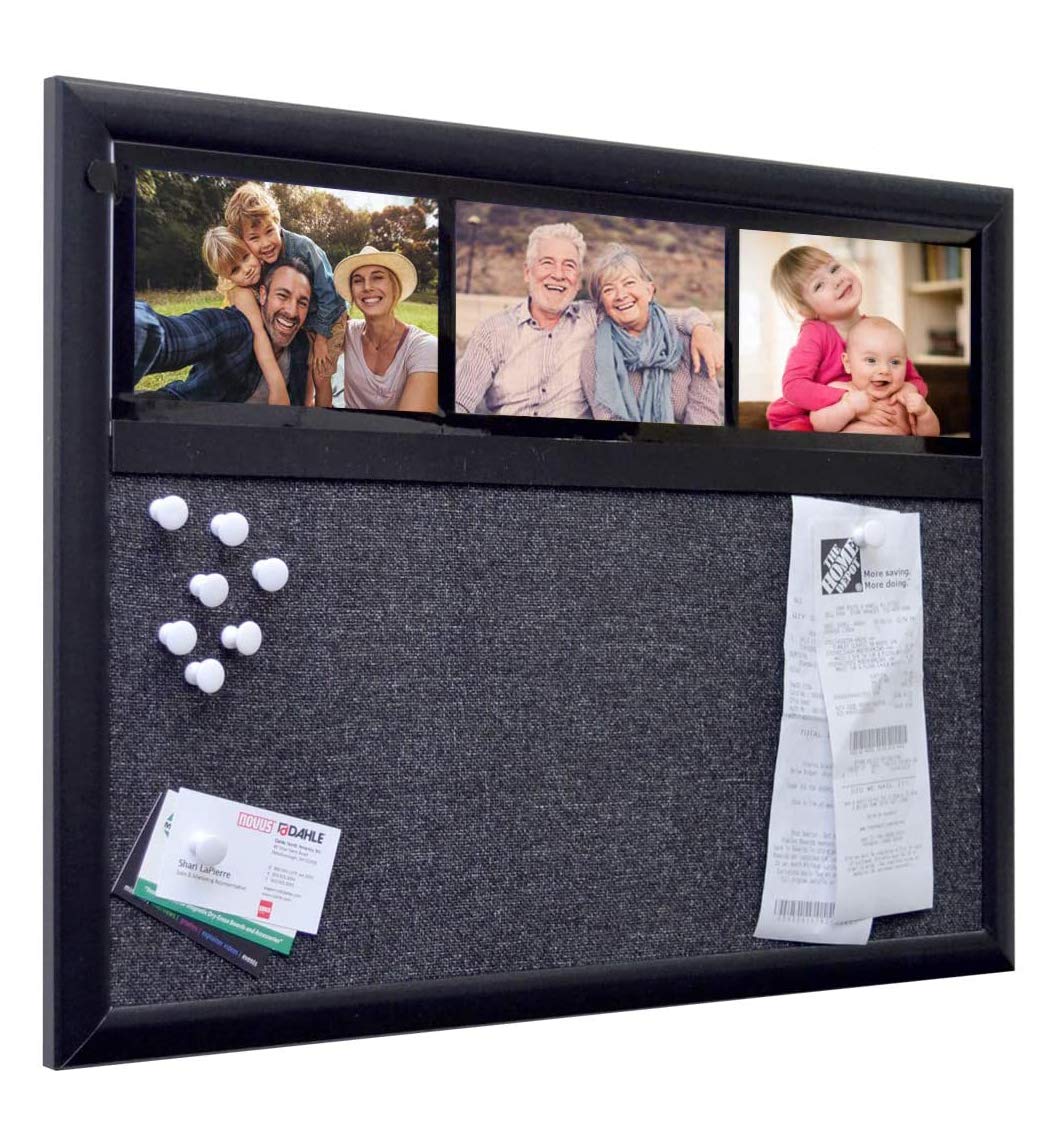 Ultimate Office Fabric Bulletin Board 24 X 18 Memo Board Plus, 3 Photo Frames And Jumbo Pushpins. Organize And Display Photos, N