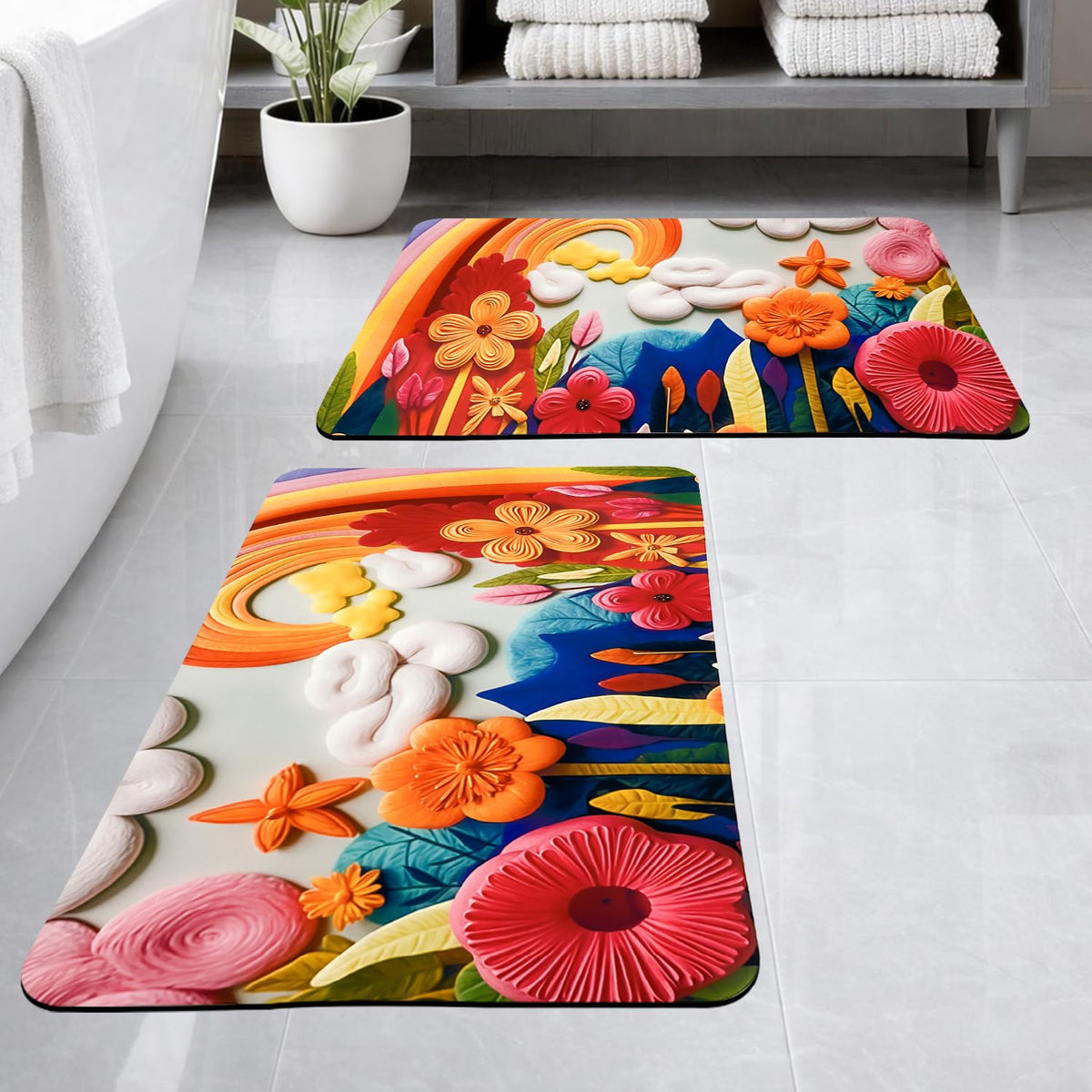 SITTELLA Rubber 2 Pieces Anti  Skid Water Soaking 3D Cloud Print Rectangular Bathroom Mat, Water Absorbent Mat (40X60Cm) (Cloud