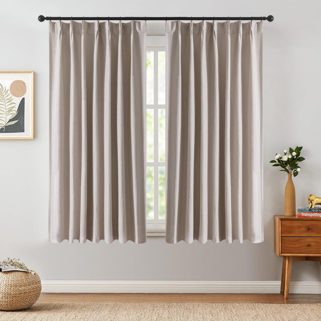 Jinchan Pinch Pleated Curtain 63 Inch 75% Blackout Filtering Taupe Curtain For Bedroom Living Room Curtain 1 Panel Texture Curtain Window Drape Taupe